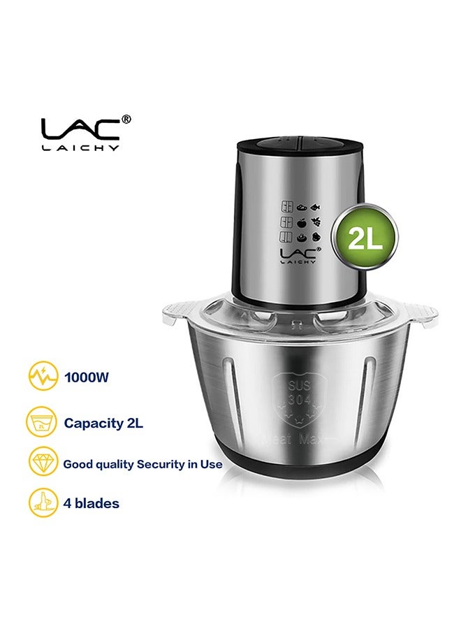 LAC Electric Meat Grinder, 2L Stainless Steel Food Processors 1000W Food Chopper with Egg Whisk for Meat, Onion, Vegetables & Fruits, Meat Blender with 4 Sharp Blades, 8-Cup