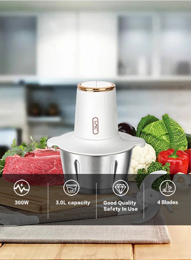 3L Large Capacity Electric Meat Grinder Stainless Steel Chopper  2 Speeds Meat Mincer Food Processor Elegant Slicer With Integrated 4-Sharp Blades And Child Safety Lock