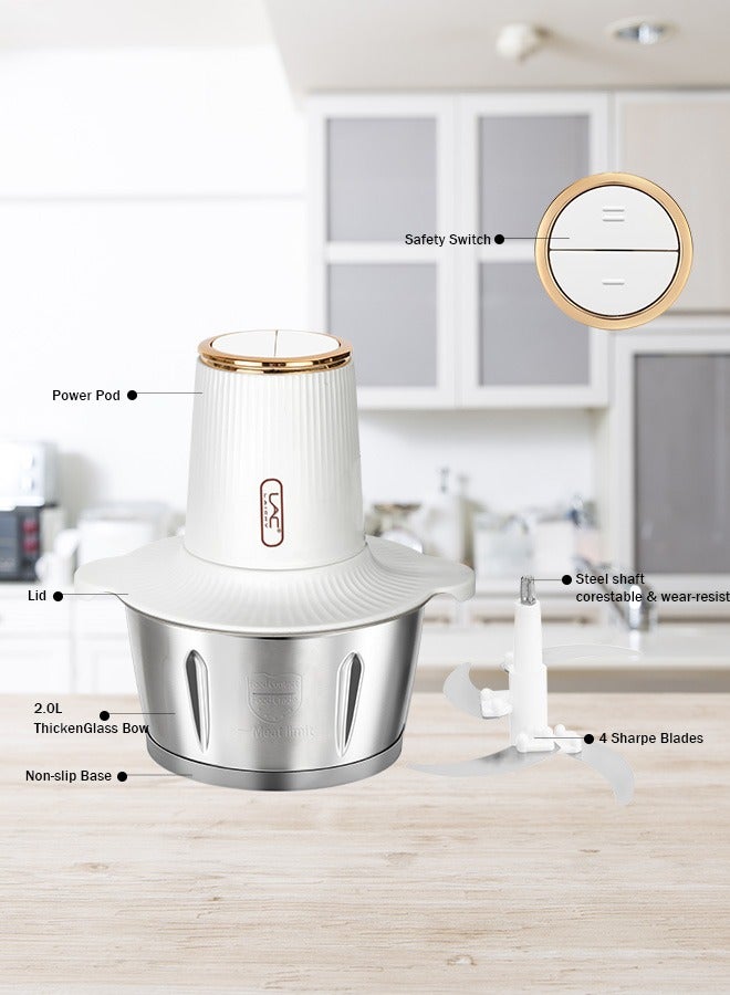 3L Large Capacity Electric Meat Grinder Stainless Steel Chopper  2 Speeds Meat Mincer Food Processor Elegant Slicer With Integrated 4-Sharp Blades And Child Safety Lock