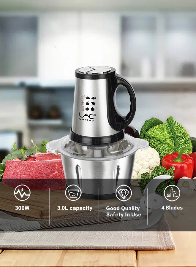 Electric Food Chopper, 3L Meat Grinder 3 Speeds Food Processor Stainless Steel  Food Processor Elegant Slicer With Integrated 4-Sharp Blades And Child Safety Lock