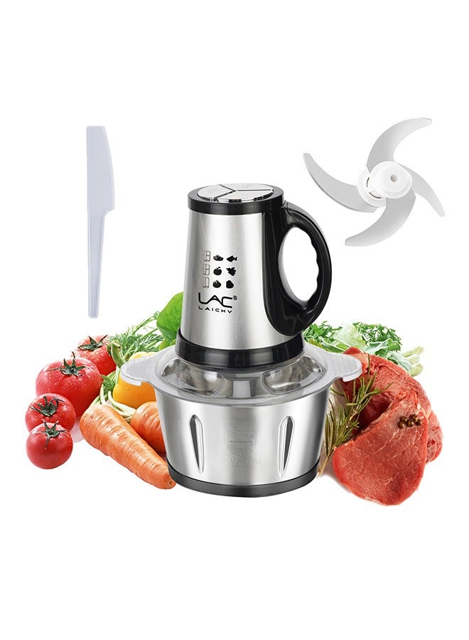 Electric Food Chopper, 3L Meat Grinder 3 Speeds Food Processor Stainless Steel  Food Processor Elegant Slicer With Integrated 4-Sharp Blades And Child Safety Lock