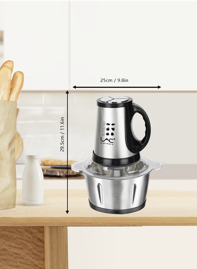 Electric Food Chopper, 3L Meat Grinder 3 Speeds Food Processor Stainless Steel  Food Processor Elegant Slicer With Integrated 4-Sharp Blades And Child Safety Lock