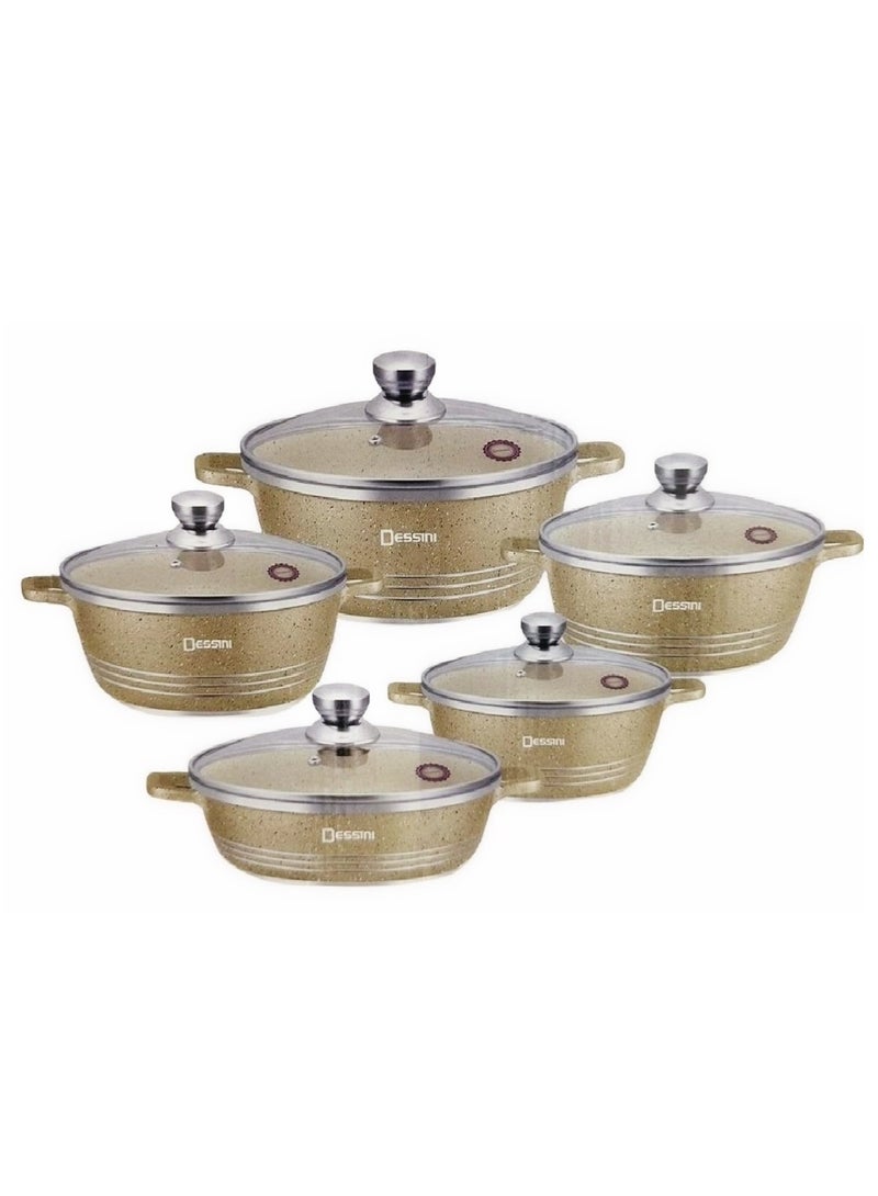 10-Piece Granite Cookware Set  1 x Casserole (20), Casserole (24), Casserole (28), Casserole (32), Shallow Casserole (28)cm Beige