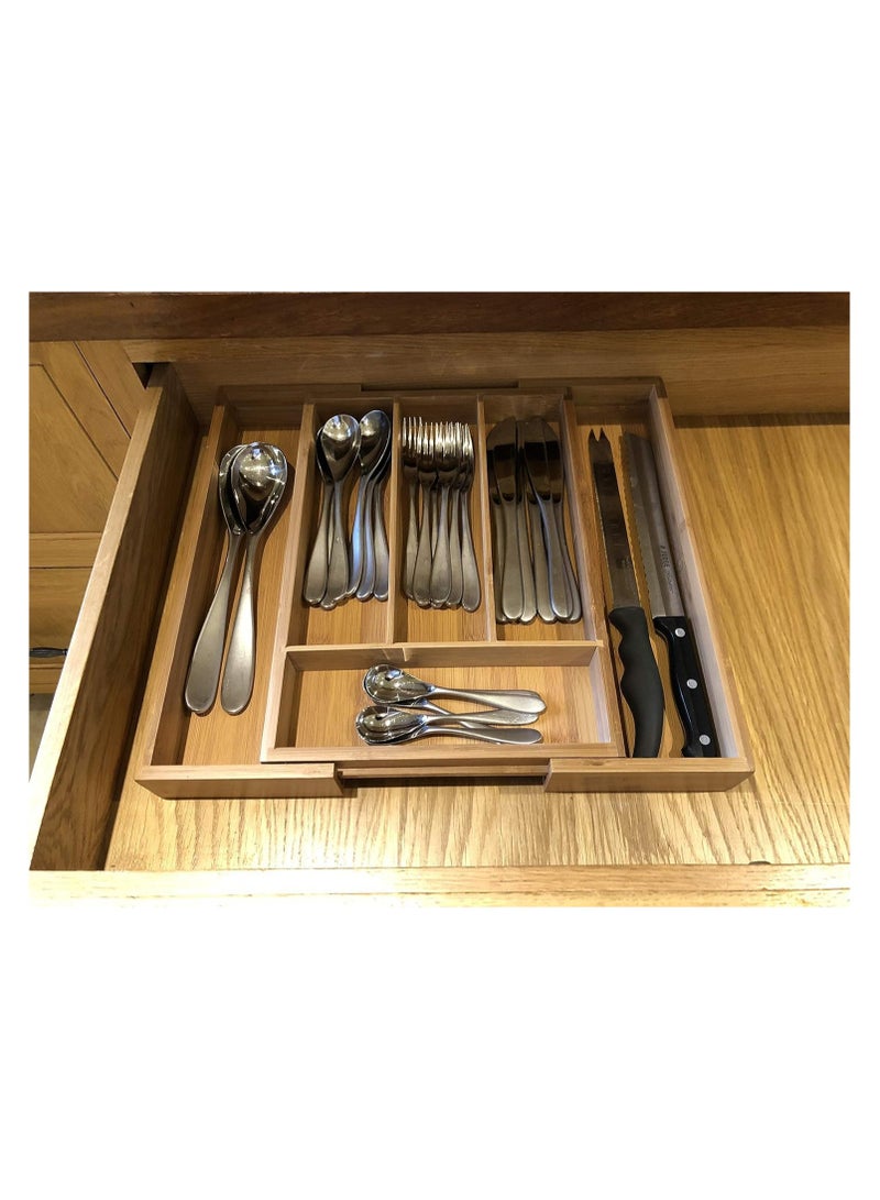 Expandable Bamboo Kitchen Drawer Organizer for Cutlery and Utensils, Adjustable Bamboo Wood Cutlery Tray in Drawer for Flatware and Silverware in Kitchen