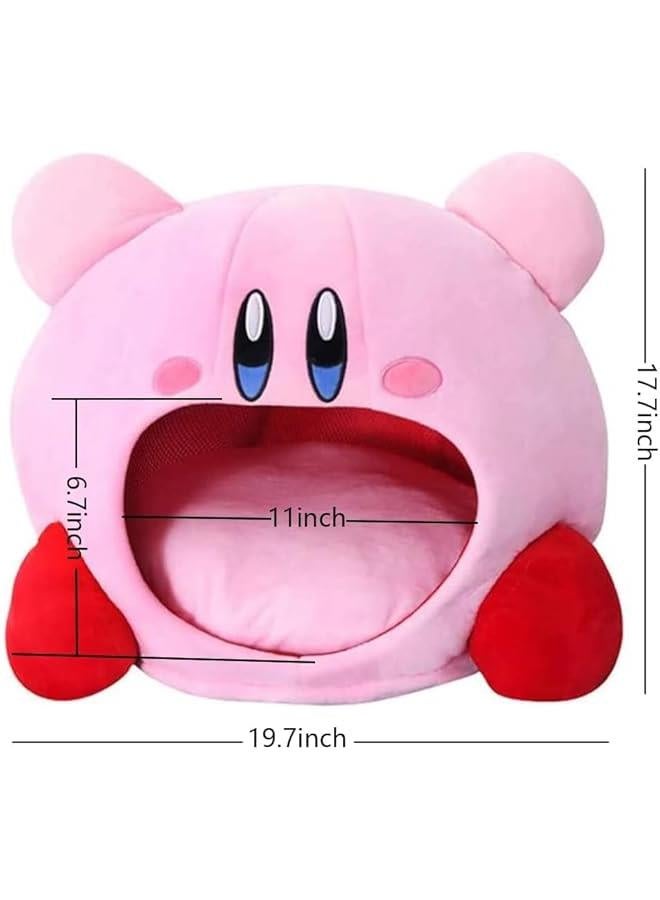 Cute kirbу Star Plush Toys Headgear,Soft Sleep Pillow Cap,Inhalation Nap Cover,Cat Nap Plush Pillow Hat,Pink Bear Face with Open Mouth Toy Doll.