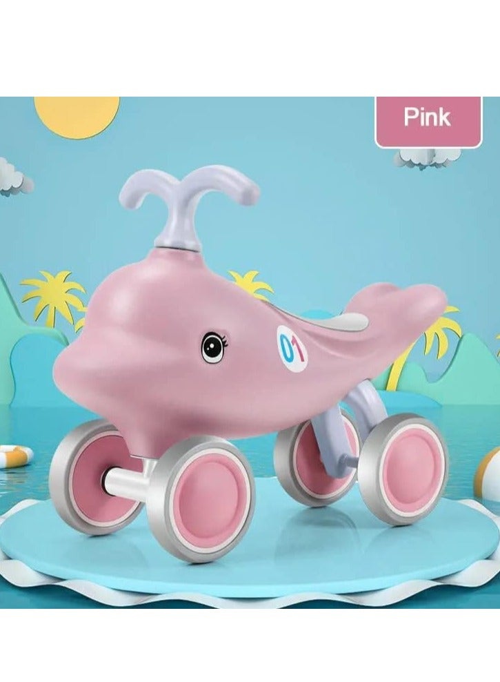 UKR Ride-On Dolphin Pink 4 Wheels Kids' Balance Ride on Animals Push Toy Toddlers Activity