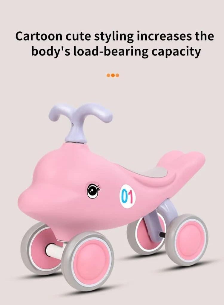 UKR Ride-On Dolphin Pink 4 Wheels Kids' Balance Ride on Animals Push Toy Toddlers Activity