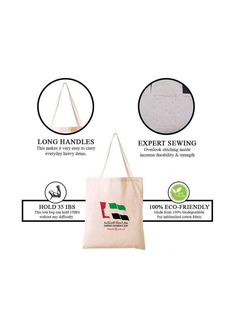 Emirati Womens Day Eco-Friendly Cotton Bag – Celebrate Emirati Women with this Stylish and Durable Reusable Bag – Perfect for Daily Use, Shopping, and Gifting