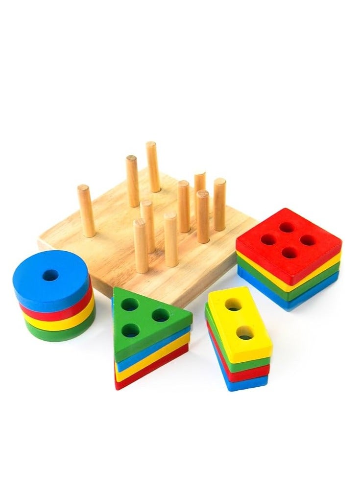 Montessori Toys for 1 to 3 Year Old Boys, Girls & Toddlers - Wooden Shape Sorter & Stacking Toys for Toddlers - Developmental, Learning & Educational Toys, Color Recognition Stacker, Baby Puzzles Gift