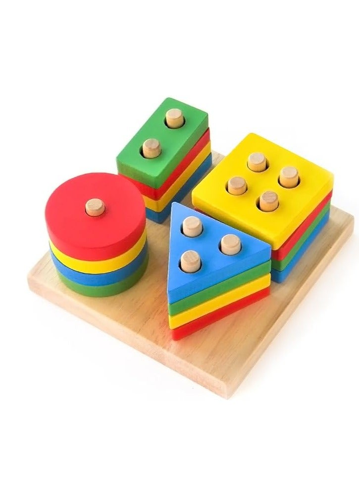 Montessori Toys for 1 to 3 Year Old Boys, Girls & Toddlers - Wooden Shape Sorter & Stacking Toys for Toddlers - Developmental, Learning & Educational Toys, Color Recognition Stacker, Baby Puzzles Gift