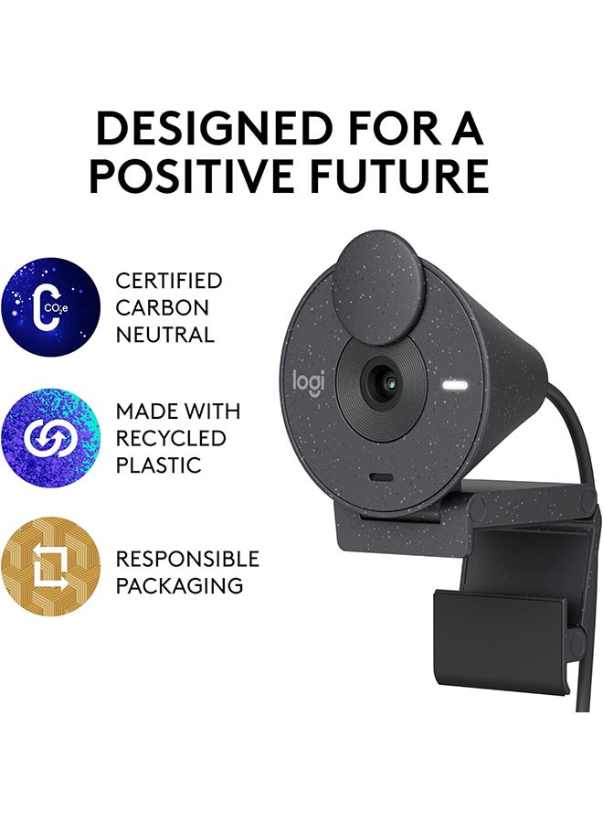 Logitech Brio 300 Full HD Webcam with Privacy Shutter, Noise Reduction Microphone, USB-C, Ceritified for Zoom, Microsoft Teams, Google Meet, Auto Light Correction - Graphite