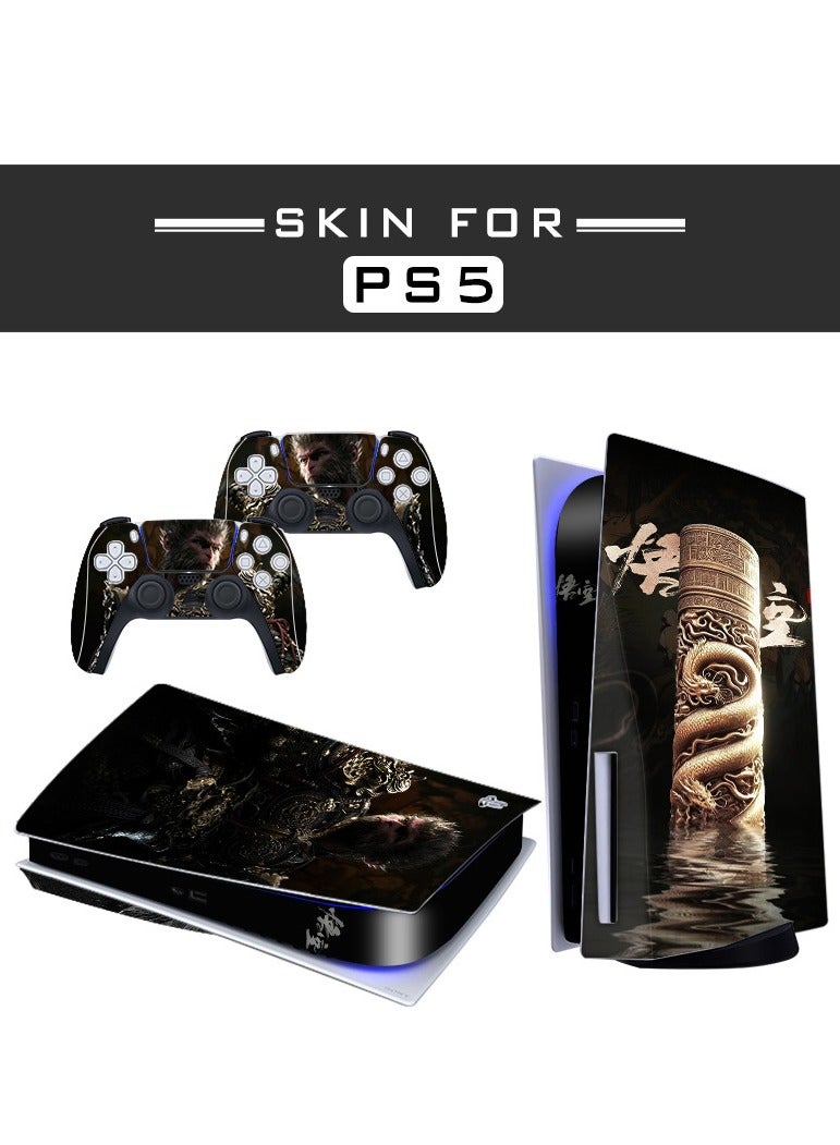 Decal Skin for PS5 Digital, Whole Body Vinyl Sticker Cover for Playstation 5 Console and Controller - Waterproof, No Bubble, Including 2 Controller Skins and Console Skin (Black Sun Wu Kong Style, Multicolor）