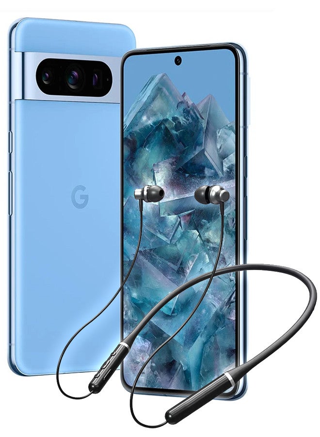 (for Google Pixel 8 Pro) Wireless Headphones Bluetooth V5.0 IPX5 Waterproof Magnetic Neckband Sport Earphones with Mic Black