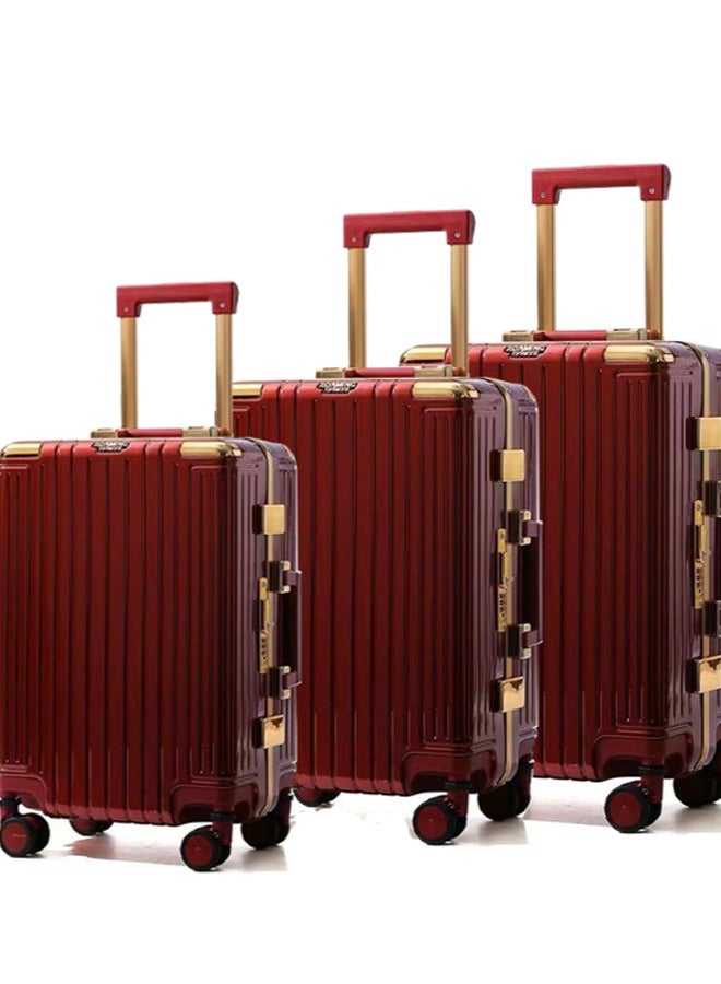 3 PCS TROLLEY LUGGAGE ALUMINUM FRAME POLY CARBON MATERIAL, LUGGAGE SUITCASE SET AND CABIN LUGGAGE BAG SET WINE COLOUR