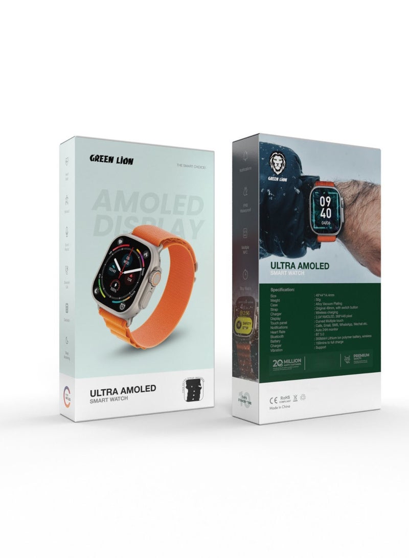 Ultra Amoled Smart Watch - Titanium with orange strap