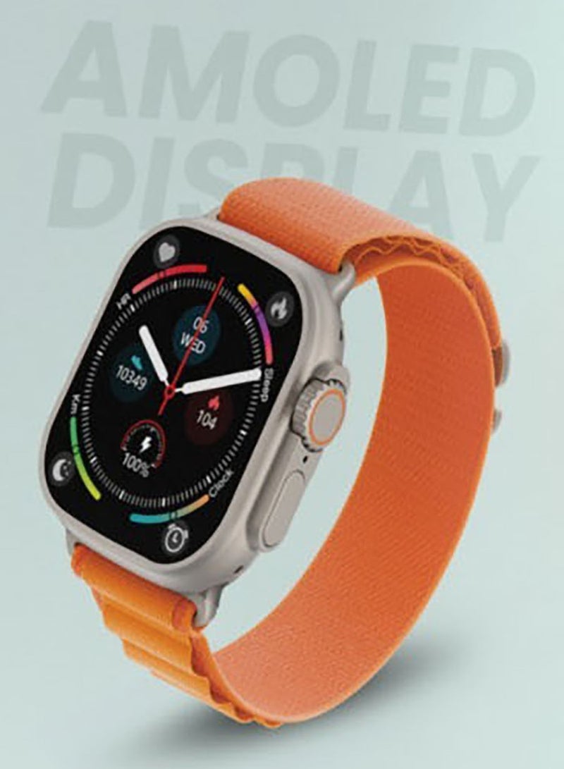 Ultra Amoled Smart Watch - Titanium with orange strap