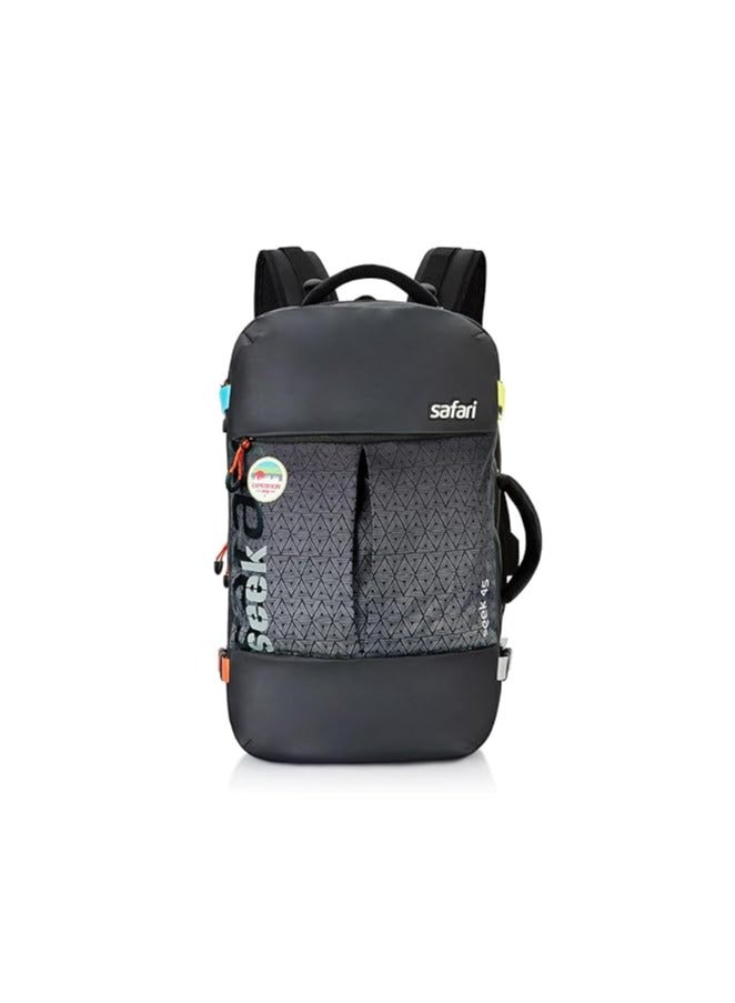 Safari Seek 45L Expandable Overnighter Laptop Backpack with Suitcase Compartment, Compression Straps & Raincover, Travel Bag for Men and Women, Ideal for Outdoor Use, Office, College, Color – Black