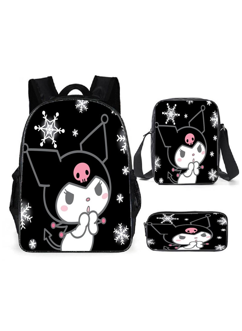 Kuromi Schoolbag Student Popular Cartoon Backpack Shoulder Bag Pencil Case Three-Piece Set 29*16*42cm