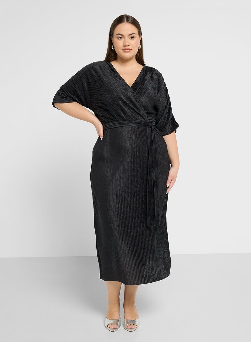 Surplice Neck Belted Dress