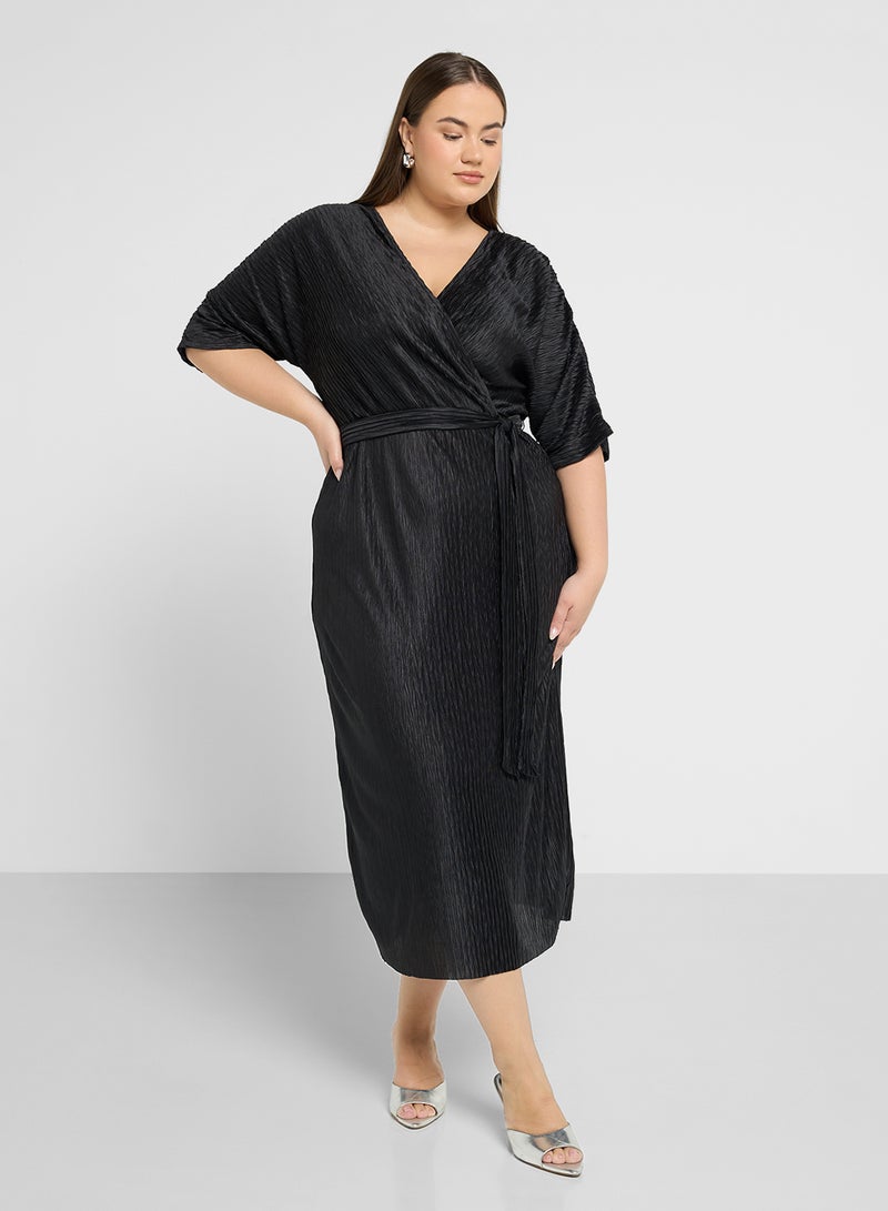 Surplice Neck Belted Dress