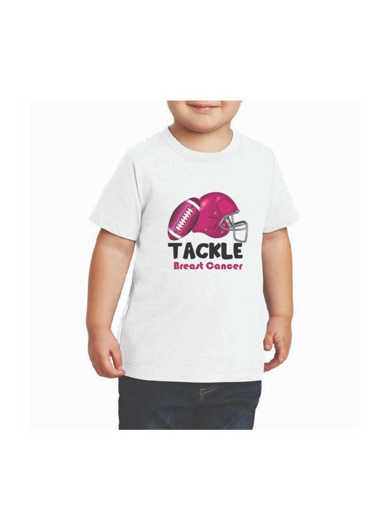 PinkCancer Awareness Kids T-Shirts For Boys-Support And Inspire With Pink Ribbon Design-Round Neck Short Sleeve Soft Cotton T-Shirt