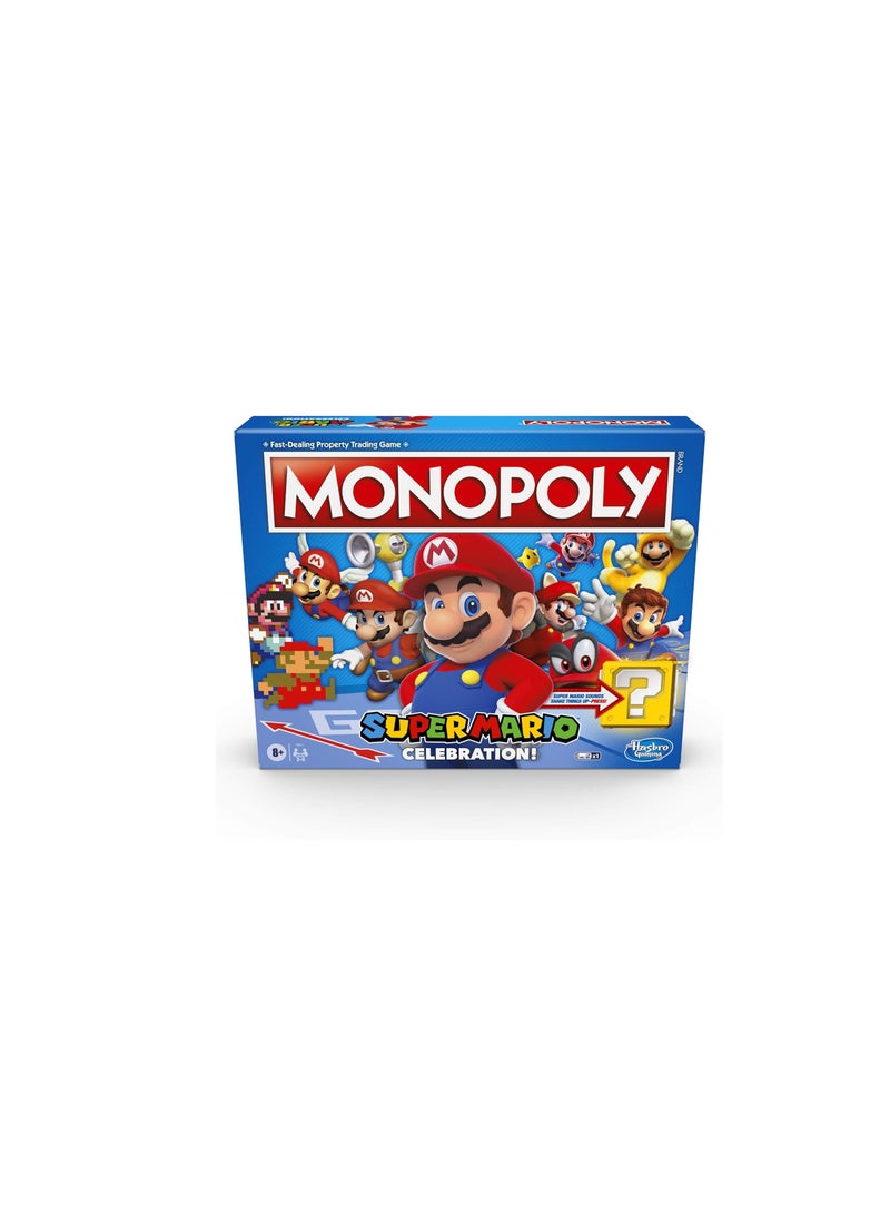 Hasbro Monopoly Super Mario Celebration Edition Board Game - For Super Mario Fans Ages 8+ with Video Game Sound Effects