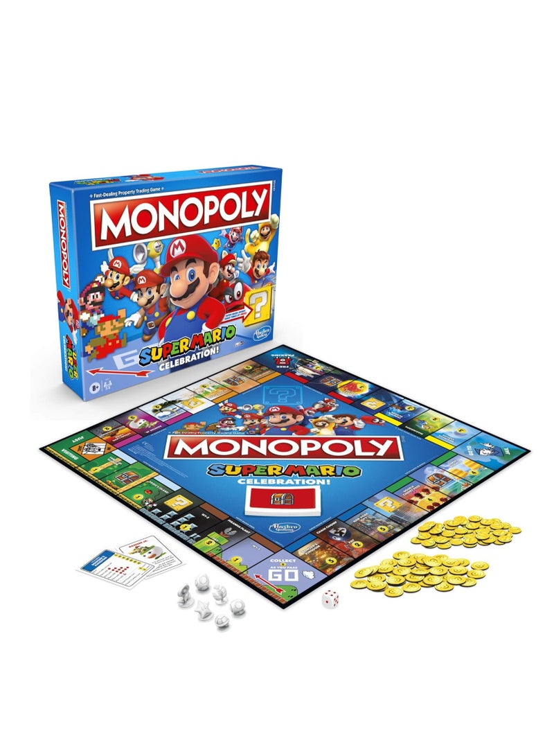 Hasbro Monopoly Super Mario Celebration Edition Board Game - For Super Mario Fans Ages 8+ with Video Game Sound Effects