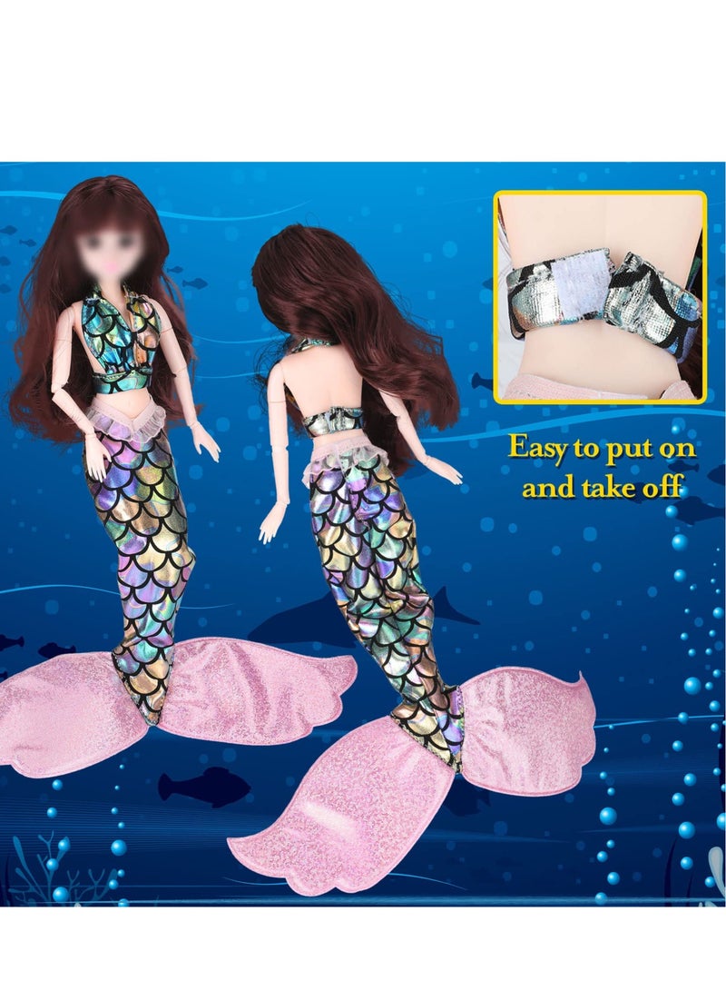 Mermaid Doll Accessories - 3 Sets Colorful Mermaid Tail Dresses & Bikini Swimwear for 11.5-12 Inch Dolls - Perfect Birthday Gift for Girls (Blue, Pink, Purple)