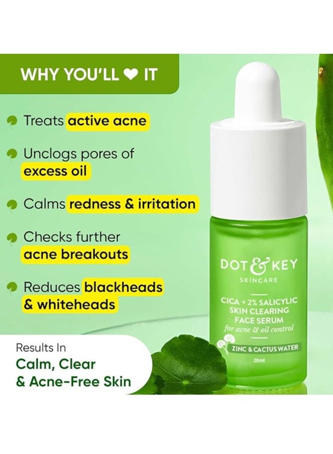 Dot & Key 2% Salicylic Acid + Cica Anti Acne Serum with Zinc | Salicylic Acid Serum for Acne and Dark Spots | Serum for Oily Acne Prone Skin & Sensitive Skin | Oil-Free & Non Comedogenic | 30 ml