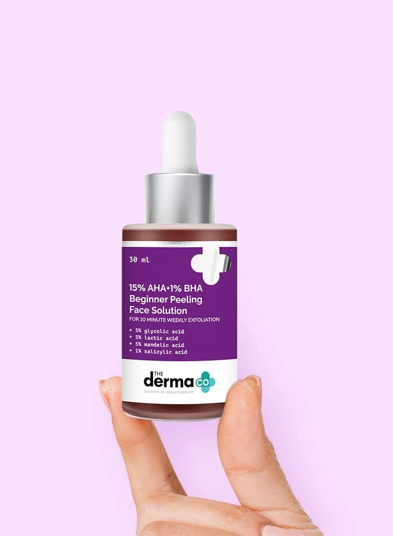 The Derma Co 15% AHA + 1% BHA Beginner Repairing, Radiant Skin, Exfoliating, Removes Impurities Face Peeling Solution for 10-Minute Weekly Exfoliation - 30 ml