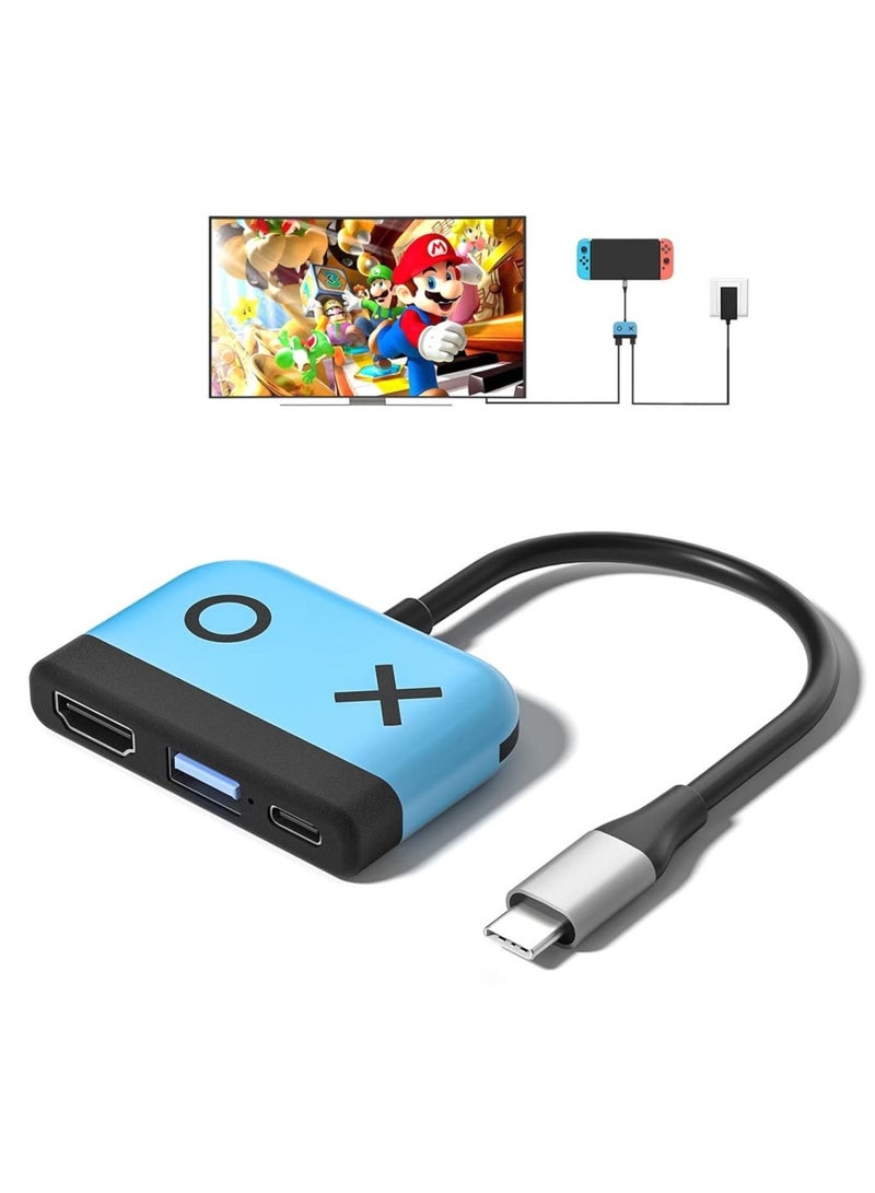 Portable TV Dock, Nintendo Switch Dock with HDMI USB 3.0 Port and USB-C Charging, Travel Dock for Nintendo Switch/Steam Deck (Blue)