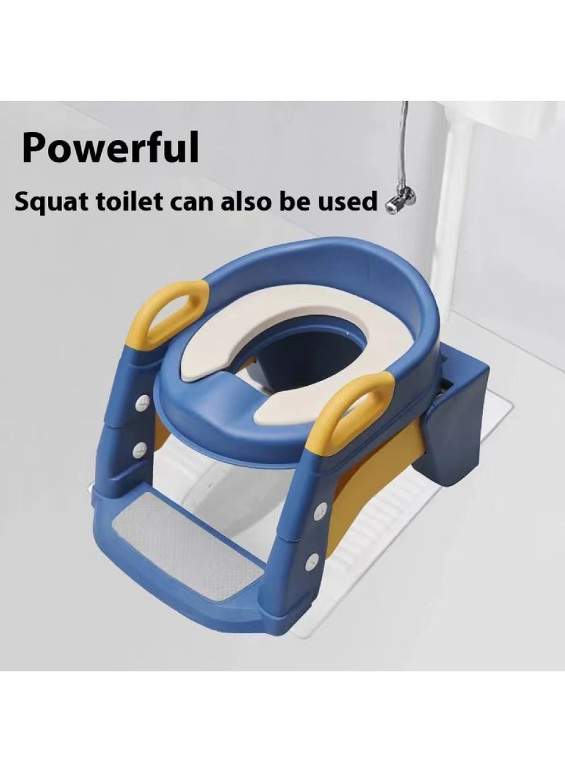 Baby Potty Seat, 3-In-1 Toilet Potty Training Seat, Toddlers Potty Training Toilet Seat Boys Girls, Kids Potty Training Seat Step Stool Ladder, Potty Chair With Anti-Slip Pads (Blue)