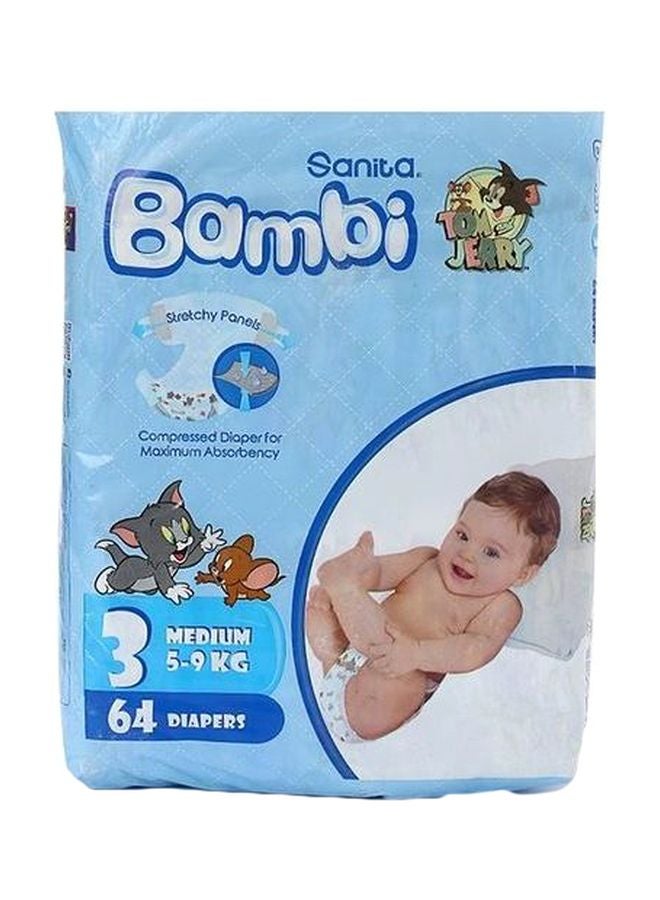 Sanita Diapers, Size 3, Medium, 5-9 kg, 64 Count