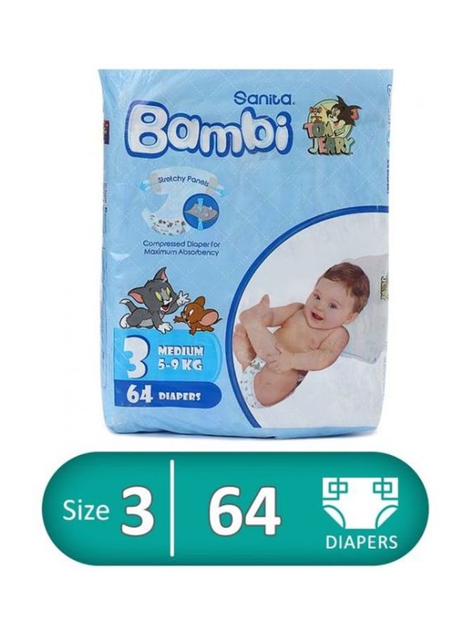 Sanita Diapers, Size 3, Medium, 5-9 kg, 64 Count