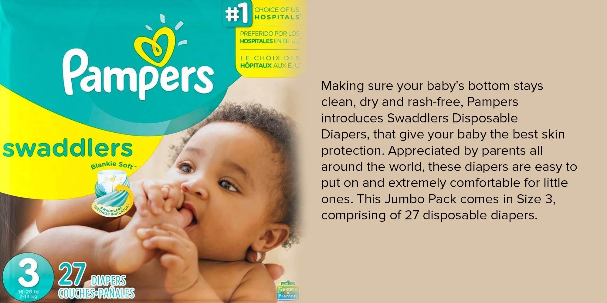 Swaddlers Disposable Diapers Size 3, Jumbo Pack, 27 Count