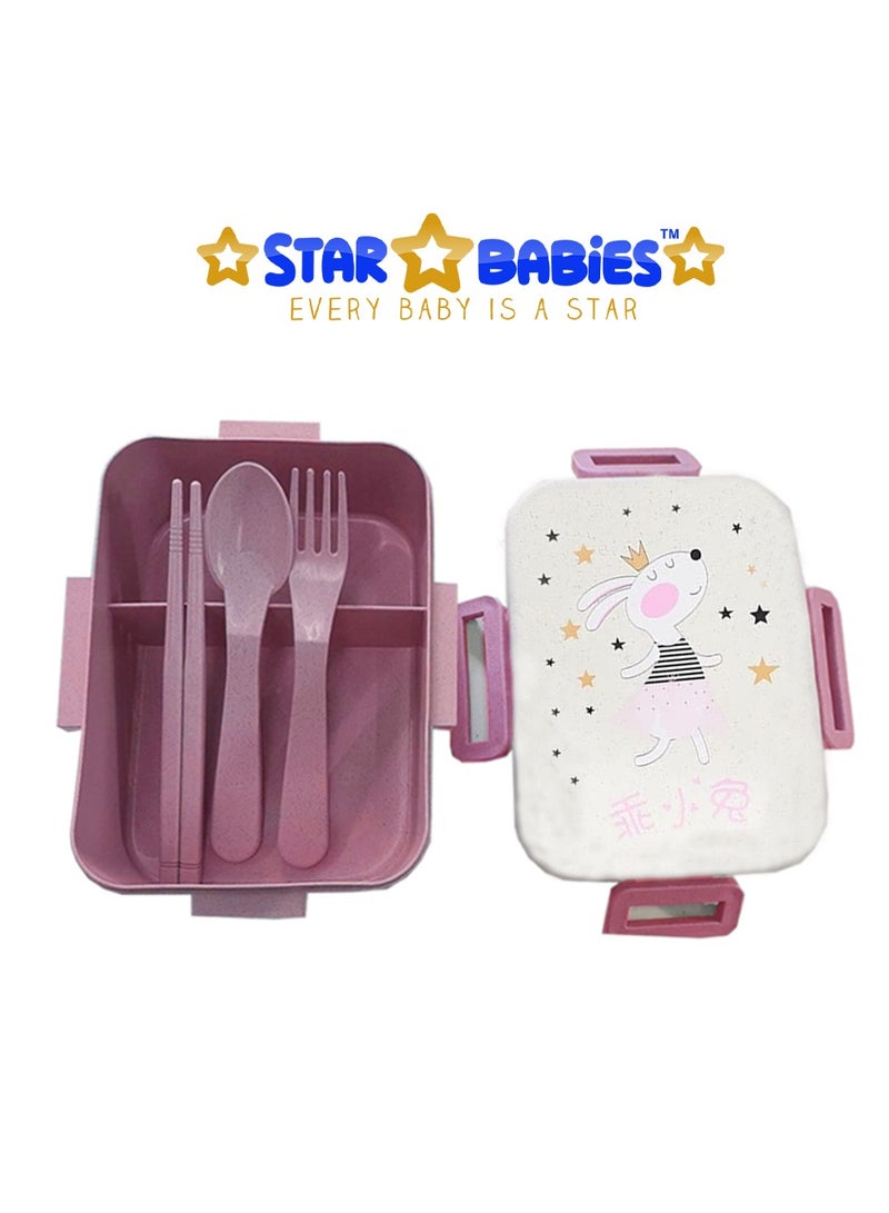 Star Babies  Lunch Box with Separator and Cutlery - 18.5x14x7.5 cm - Pink