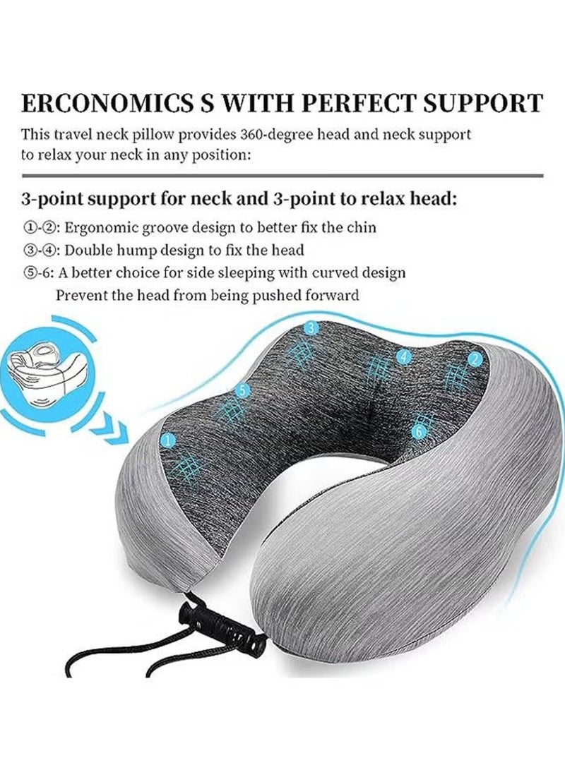 Travel Pillow 100% Memory Foam Pillow, Neck Pillow for Airplane, Neck & Head Support Pillow for Sleeping Rest & Car, Travel Pillows Kit with Storage Bag, Sleep Mask and Earplugs