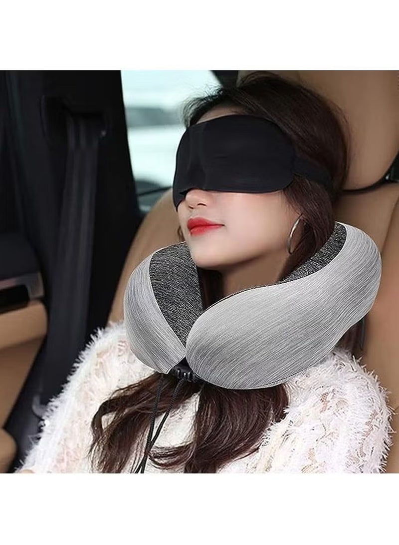 Travel Pillow 100% Memory Foam Pillow, Neck Pillow for Airplane, Neck & Head Support Pillow for Sleeping Rest & Car, Travel Pillows Kit with Storage Bag, Sleep Mask and Earplugs