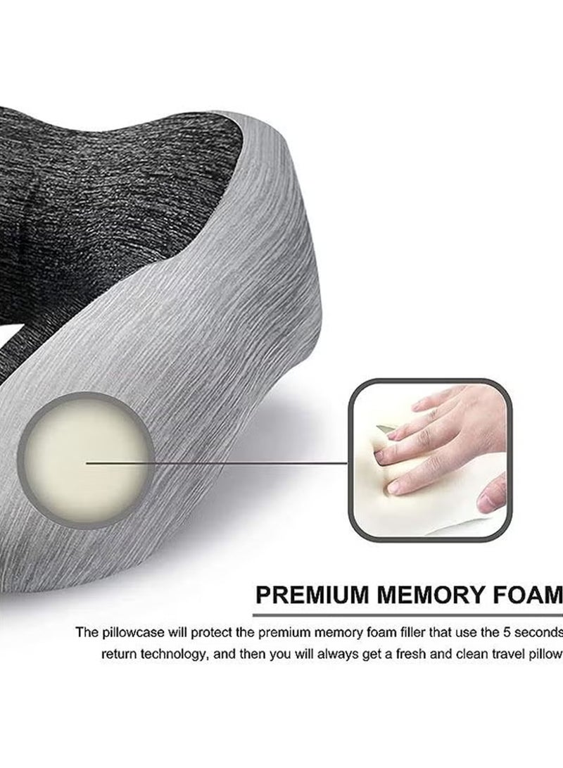 Travel Pillow 100% Memory Foam Pillow, Neck Pillow for Airplane, Neck & Head Support Pillow for Sleeping Rest & Car, Travel Pillows Kit with Storage Bag, Sleep Mask and Earplugs