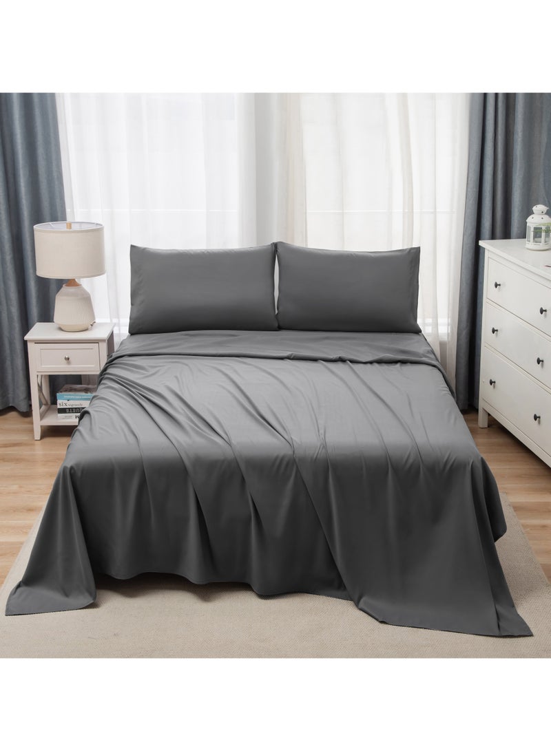 Panax Bedding Queen Bed Sheets Set - 4 Piece Bedding - Brushed Microfiber - Shrinkage and Fade Resistant - Easy Care (Dark Grey, Queen)