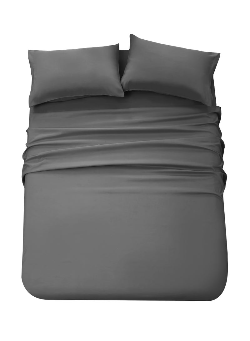 Panax Bedding Queen Bed Sheets Set - 4 Piece Bedding - Brushed Microfiber - Shrinkage and Fade Resistant - Easy Care (Dark Grey, Queen)