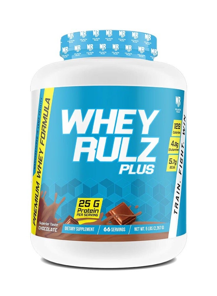 Musclerulz, Whey Rulz Plus, Protein, 5LB, Chocolate, 66 Servings