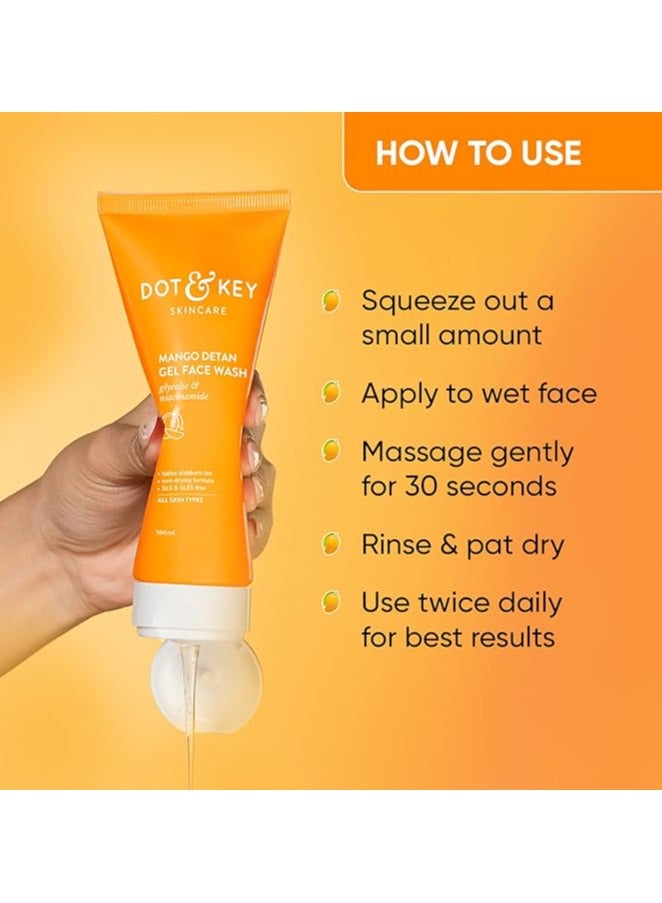 Dot & Key Mango Detan Gel Face Wash | Gently Cleanses Skin From Dirt & Oil | Fades Stubborn Tan | For All Skin Types | 100ml