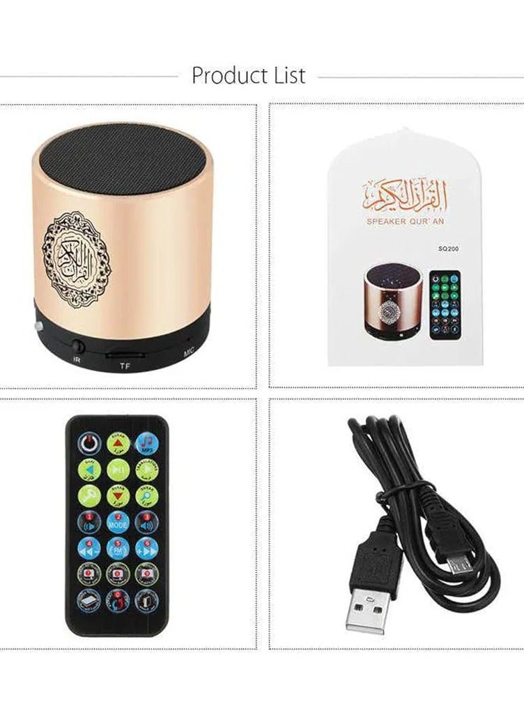 SQ200 Remote Control Bluetooth Quran Speaker,Portable Bluetooth Quran Speaker MP3 Player 8GB TF FM Quran Translator USB Rechargeable Speaker Makkah hajj Gifts -Glod