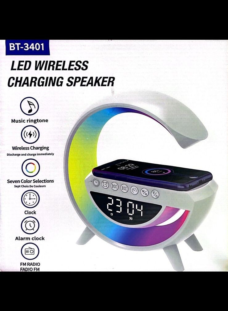 LED wireless charging speaker Night Light for Bedroom Bluetooth Speakers Alarm Clock, Wireless Charging, 15 W, BT- Speaker (BT-3401)