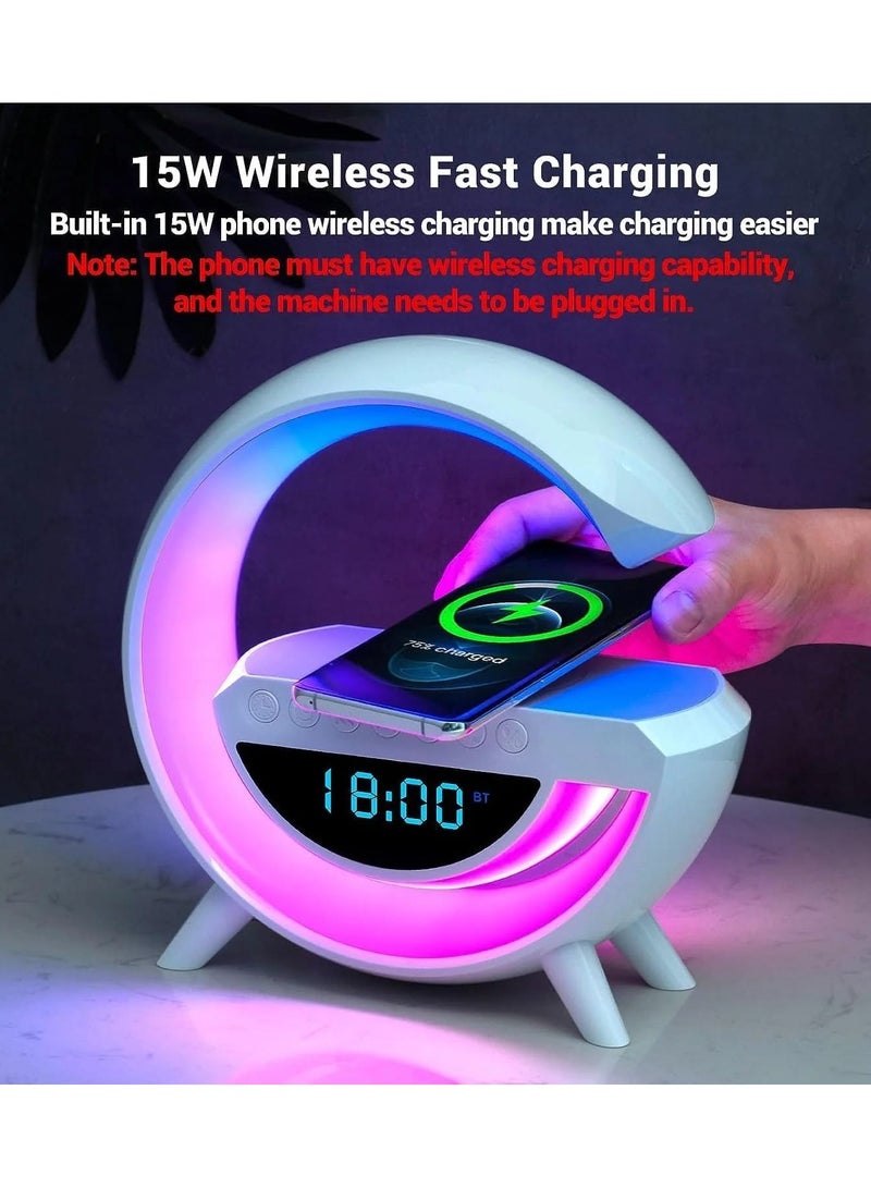 LED wireless charging speaker Night Light for Bedroom Bluetooth Speakers Alarm Clock, Wireless Charging, 15 W, BT- Speaker (BT-3401)