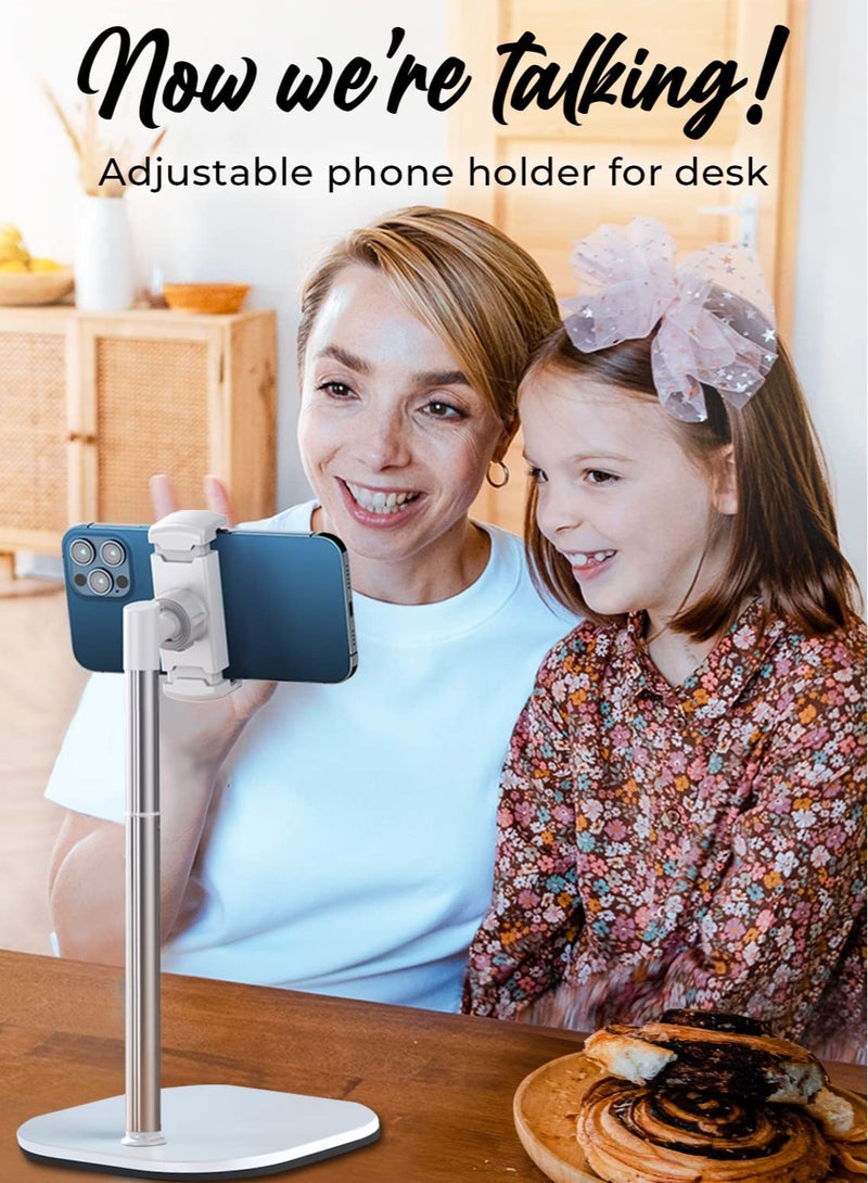 Height Adjustable Cell Phone Stand for Desk, Desk Phone Stand for Recording, iPhone Stand for Desk Accessories for Women, Mobile Phone Holder Stand for Office, Frost White