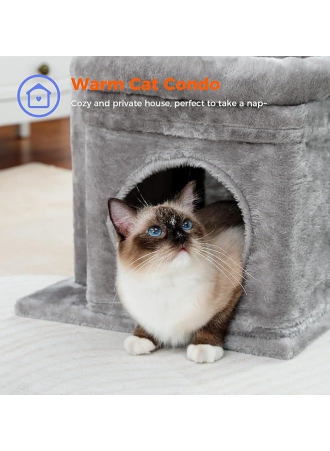 Cat Tree Tower for Indoor Cats With Private Cozy Cat Condo, Natural Sisal Scratching Posts and Plush Pom-pom for Small Cats (Grey)