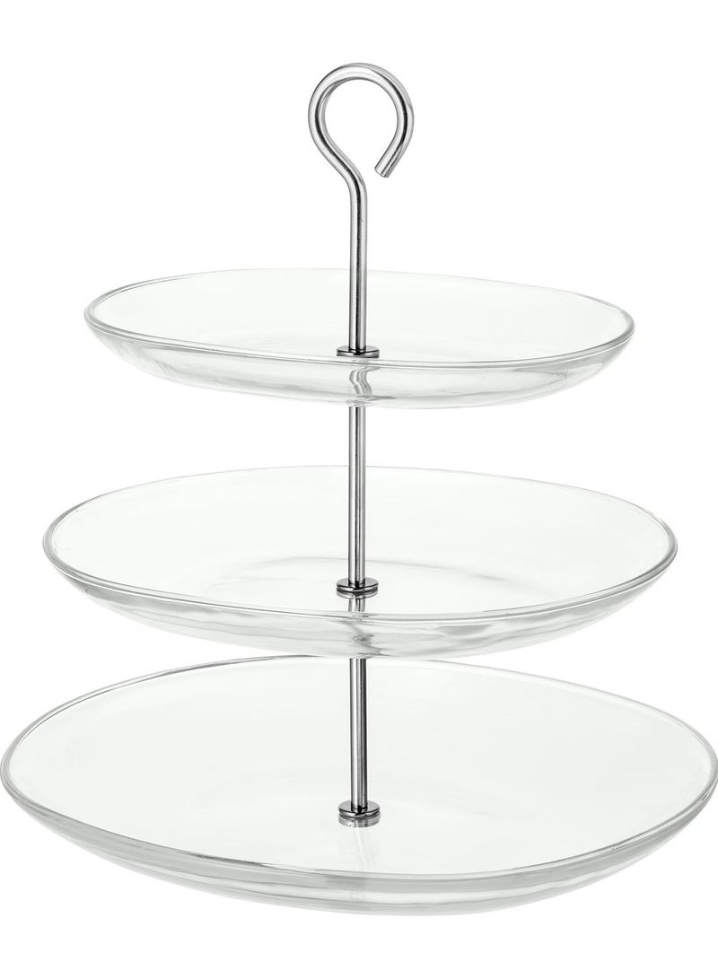 Three-Tier Serving Stand Clear Glass and Stainless Steel