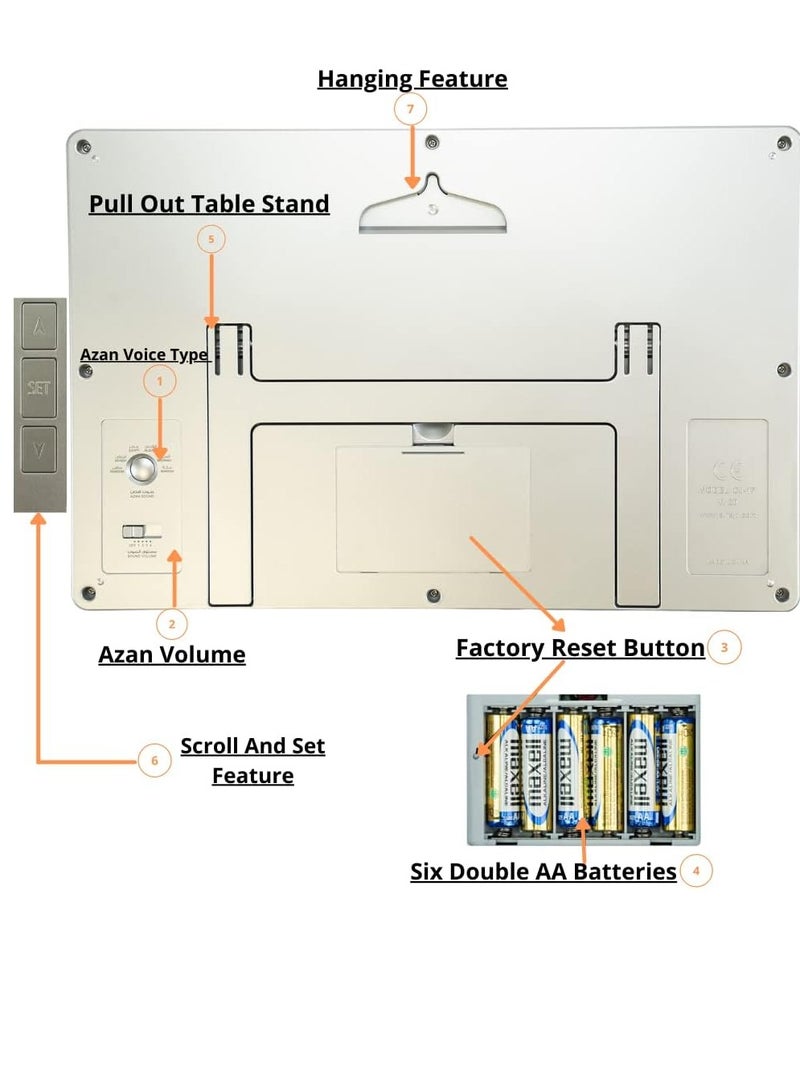 ALFAJR Digital Azan Table Clock - Muslim Prayer Azan Clock | CJ-17 Prayer Alarm Table Clock with Worldwide Prayer Times and Multiple Azan Sounds by LUKADAH (CJ-17)